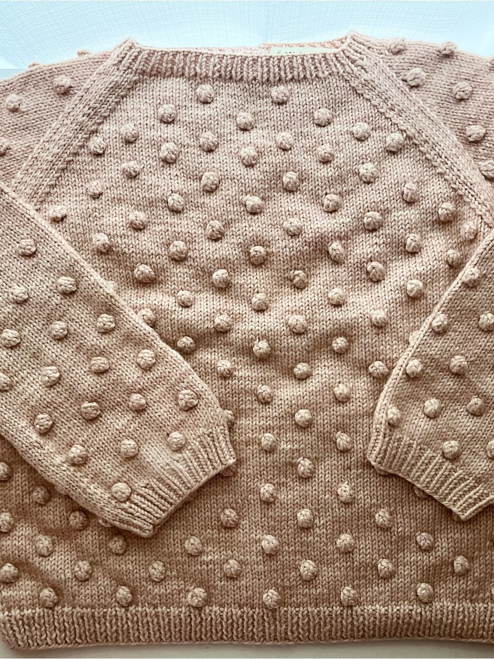 Misha & Puff Cozy Popcorn Knit Girls’ Sweater in Faded Rose merino wool